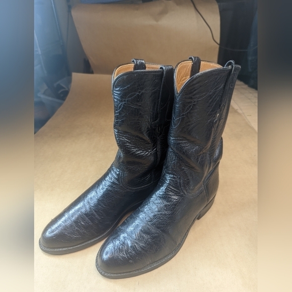 Lucchese Boots men's size 8D Exotic Genuine Black Smooth Ostrich classic Western - Picture 3 of 13